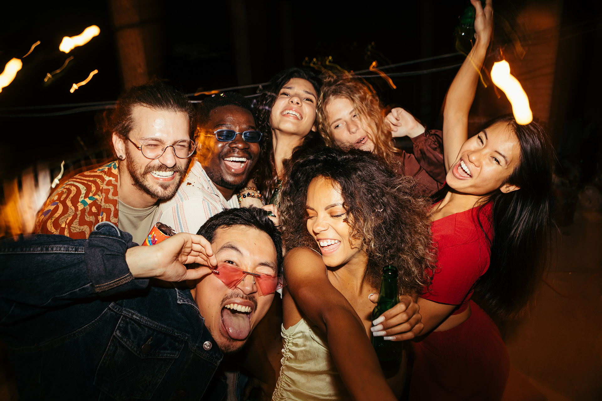 A Group of tipsy friends has a blast at the summer roof party at